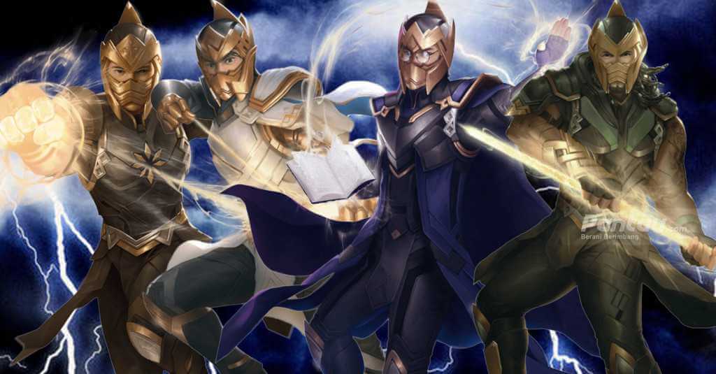 Visual art dari para pahlawan yang tergabung dalam Jagat Satria Dewa, termasuk karakter Gatotkaca